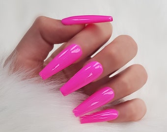 Hot Pink Long Nails Etsy Hot Pink Long Nails Etsy