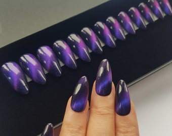 Press On Nails || "  Blue cat eye gloss nails" || Set Of 24 || Custom & Handmade Luxury False Nails || Made In UK