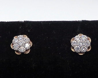 14 K Yellow Gold Flower Design Diamond Cluster Earrings with Pushback Post / Diamond studs