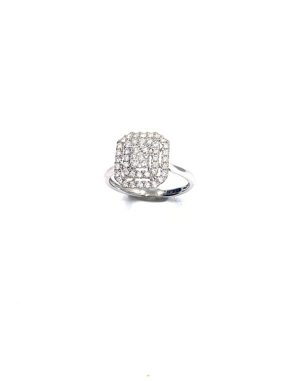 14 K White Gold Diamond Engagement Ring featuring Double Row Halo