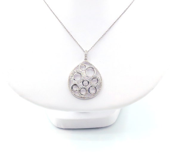 14 K White Gold Designer Pear Shape Slider Pendant with Diamonds