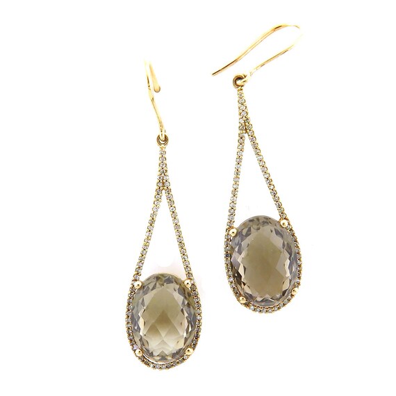 14 K Rose Gold Smokey Topaz Oval Shaped Dangle Drop Earrings