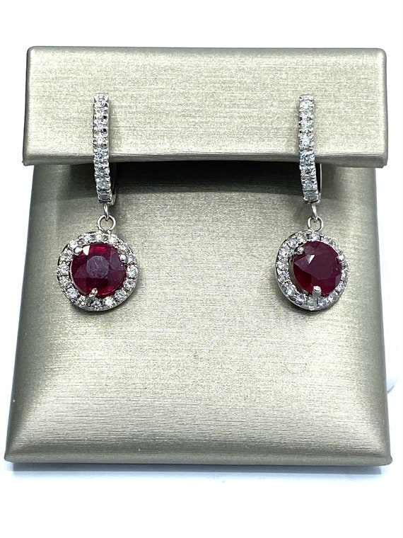 14 K White Gold Dangling Diamond Circle Shape Ruby