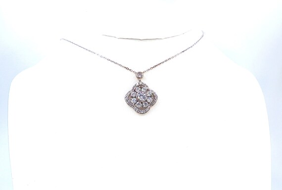 14 K W Gold Designer Diamond Necklace Antique Style, Gold, 5.9 grams, TW of diamonds, 1.17 CT