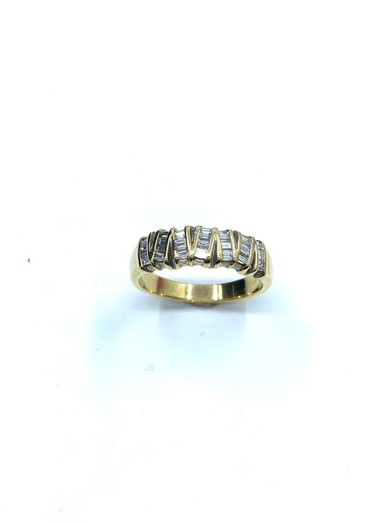 14 K Yellow Gold Designer Diamond Baguette Band / Ring Chanel Set