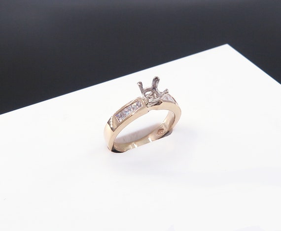 14 K Yellow Gold Diamond Engagement Ring Princess Cut in One Row channel Set