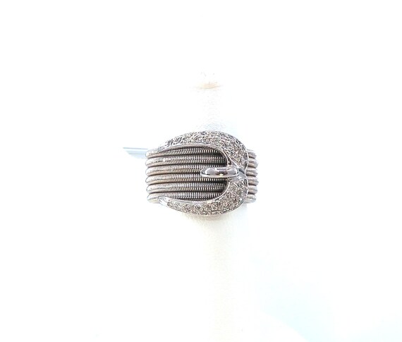 18 K White Gold Designer Buckle Band with Diamond Pave Set