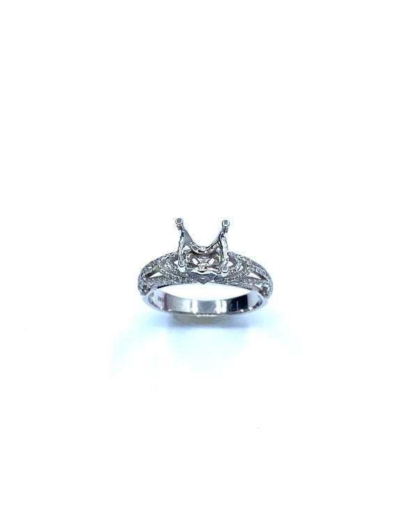 14 K White Gold Diamond Micro Pave Engagement Ring Semi-mount