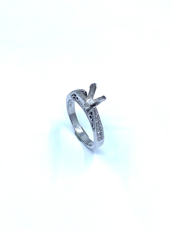 14 K W Gold Designer Engagement Ring / Semi-mount w/ Side Galleria, Gold, 7.5 grams, TW of Diamonds 0.24 CT