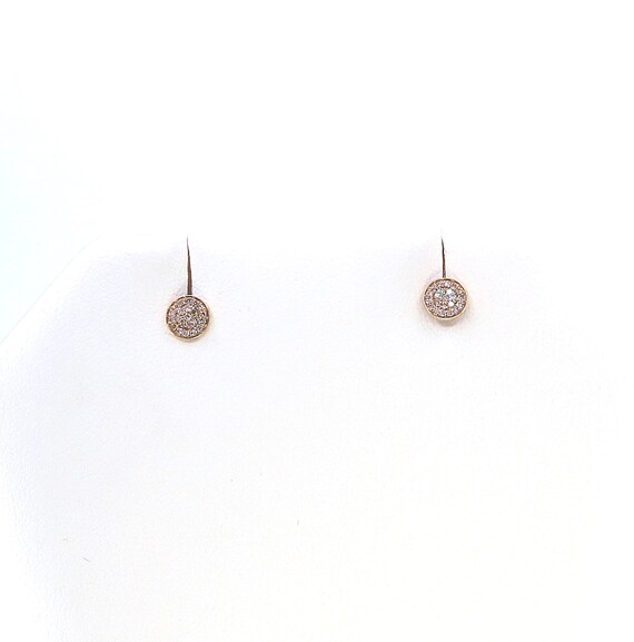 14 K Yellow Gold Diamond Cluster Micro Pave in a Petite Circle Earrings Studs with Pushback Post