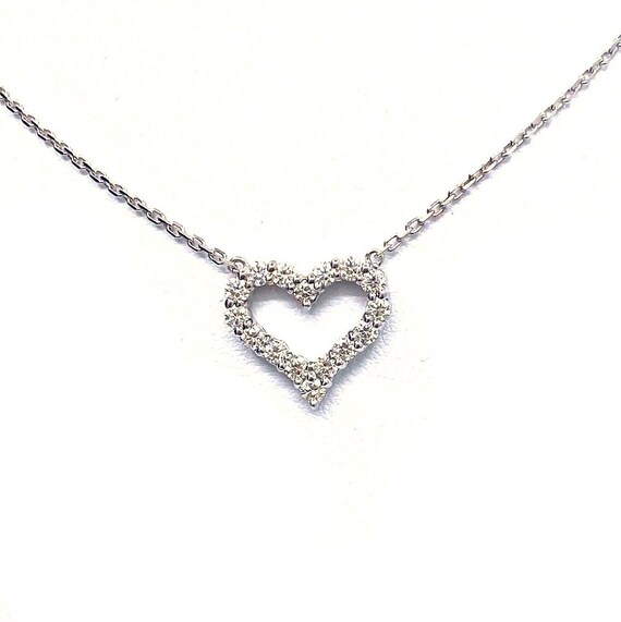 14 K W Gold Heart Shape Necklace w/ Chain included, Gold, 3.8 grams, TW of diamonds, 0.63 CT
