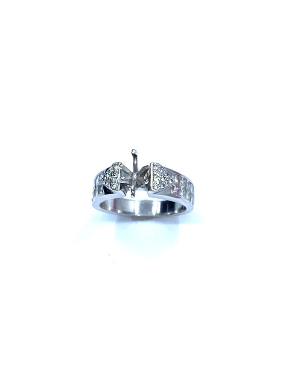 18 K W Gold Designer Diamond Engagement Semi-mount Ring w/ Pave Diamonds, Gold, 5.8 grams, TW of diamonds, 0.78 CT