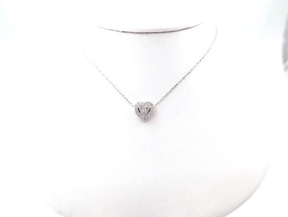 14 K W Gold Petite Heart Shaped Pendant Necklace w/ Chain included, TW of diamonds, 0.34 CT