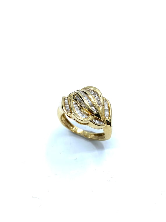 14 K Yellow Gold Designer Diamond Baguette Band / Ring Chanel Set