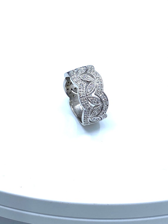 14 K W Gold Diamond Ring w/ Marques Design on Wavy Side Prong Set Ladies Band / Ring, Gold, 9.4 grams, TW of Diamonds, 0.68 CT