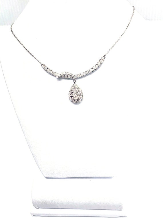 18 K W Gold Diamond Necklace w/ Dangling Pear Shape Pendant, Gold, 3.21 grams, TW of diamonds, 0.584 CT