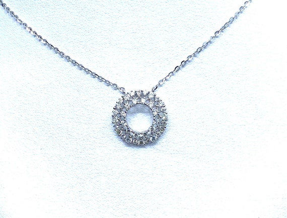 18 K WG Circular Diamond Pendant with Link Chain Necklace, Gold, 1.50 grams, TW of diamonds, 0.48 CT