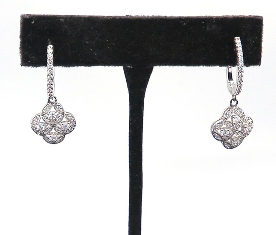 14 K Fancy White Gold Dangling On a Loop Cluster Diamond Earrings
