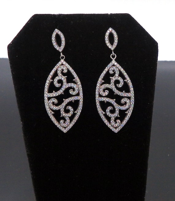 14 K White Gold Marquise Design Diamond Dangling Earrings