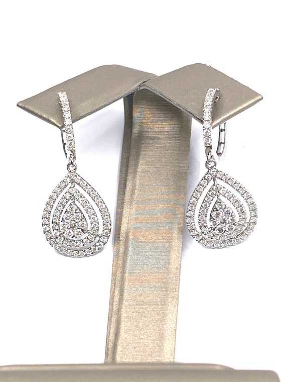 18 K Pear Shaped White Gold Double Row HaloEarrings