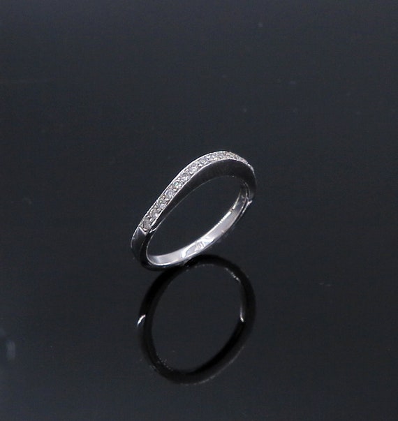 18 K White Gold Diamond Band / Ring with Slight Curve in the Middle