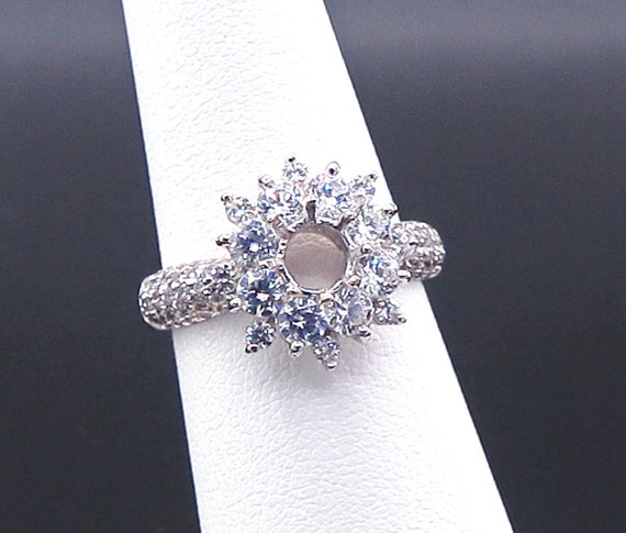 14 K W Gold Floral Halo Diamond Engagement Ring (Semi-mount), Gold, 4.6 grams, TW of Diamonds, 1.15 CT