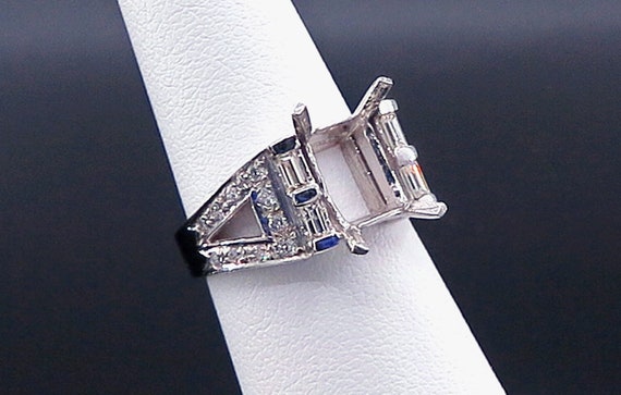 14 K W Gold Designer Diamond Engagement Ring Semi-mount w Four Prong Square Shape Setting, Gold, 6.2 grams, TW of diamonds, 1.31 CT
