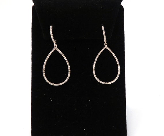 Delicate 18 K Pear Shaped Micro Pave White Gold U-Shape Hoop Earrings