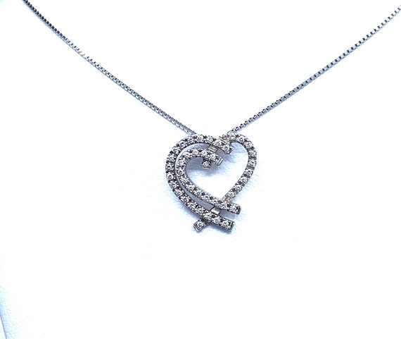 14 K W Gold Heart Shaped Fancy Designer Slider Pendant w/ Chain, Gold, 3.3 grams, TW of diamonds, 0.28 CT