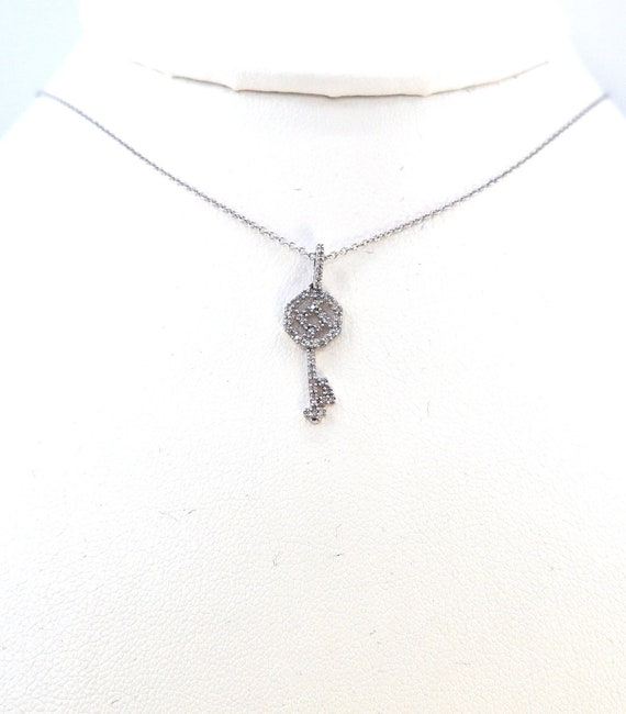 14 K W Gold Diamond Key Design Slider Pendant w/ Chain included, Gold, 1.9 grams, TW of diamonds, 0.31 CT