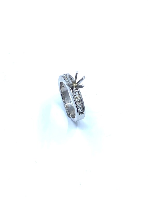 18 K W Gold Diamond Baguette Engagement Semi-mount Ring w/ One Row Channel Set, Gold, 6.2 grams, TW of diamonds, 0.48 CT