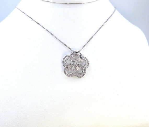 18 K White Gold Designer Diamond Floral Pendant, Gold, 4.2 grams, TW of diamonds, 0.78 CT
