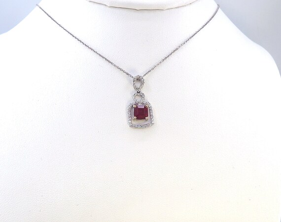 18 K White Gold Designer Slider Pendant with Dangling Square Ruby inside Frame