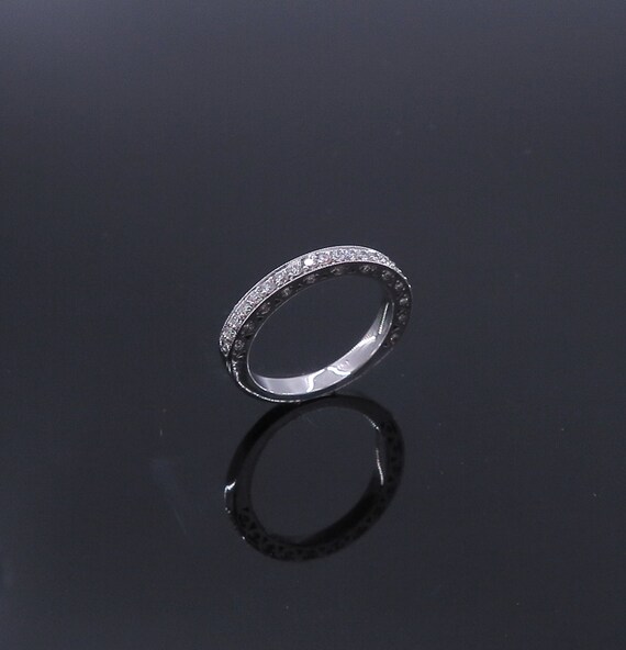 14 K White Gold Diamond Band / Ring with side Diamond and Side Gallery