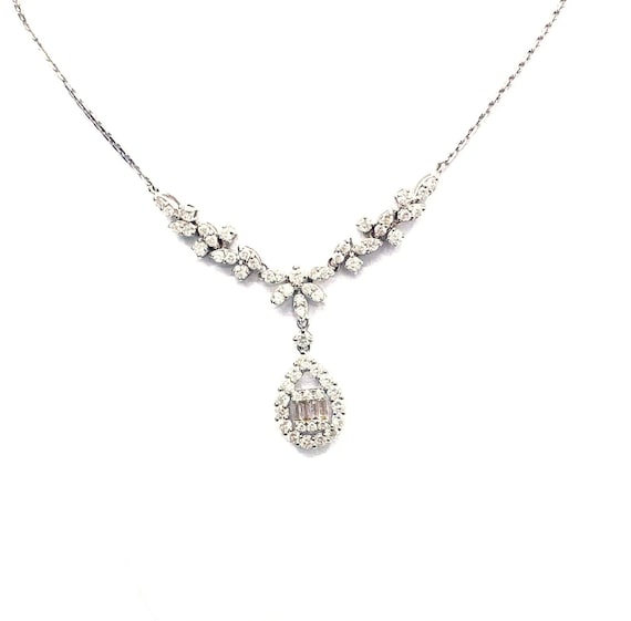 18K W Gold Diamond Necklace w/ Dangling Pear Shape Pendant, Gold, 5.72 grams, TW of diamonds, 1.03 CT