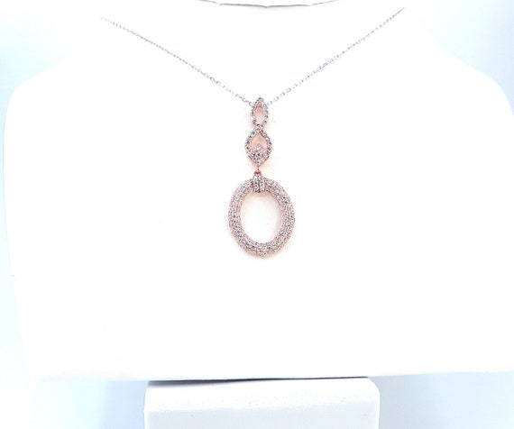 14 K Rose Gold Diamond Oval Shape Slider Pendant Micro Pave Set with Back Gallery, Gold, 4.4 grams