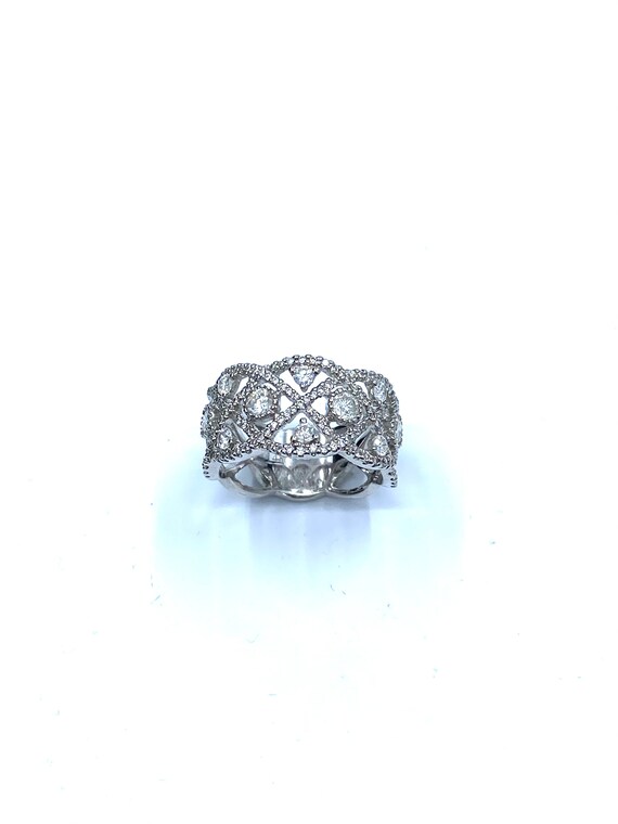 14 K White Gold Designer Art Deco Band / Ring