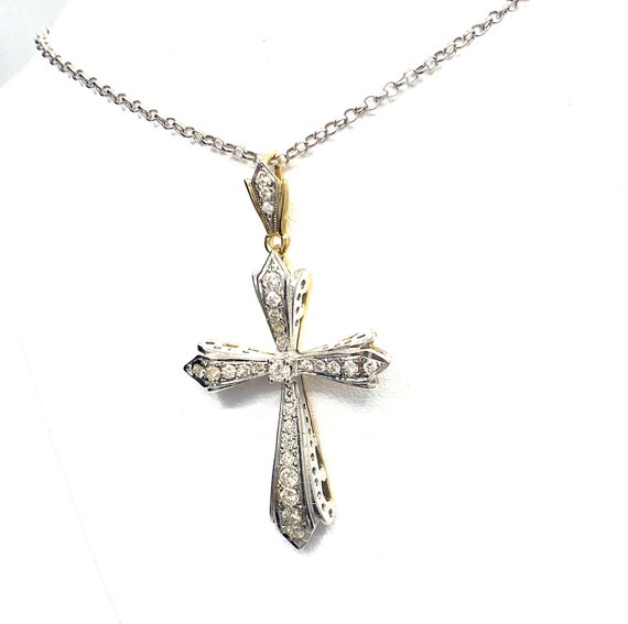 14 K Two-Tone Cross Diamond Slider Pendant, Gold, 8.1 grams, TW of diamonds, 0.52 CT