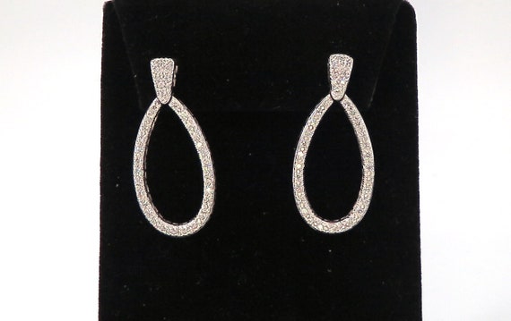 18 K Pear Shaped Micro Pave White Gold Earrings with Pushback Post