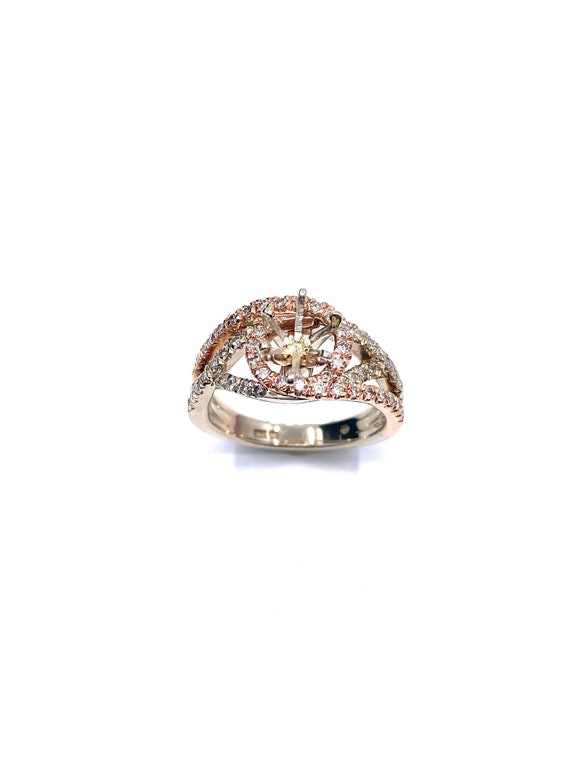 14 K Two Tone Gold Diamond Designer Ring Semi-mount