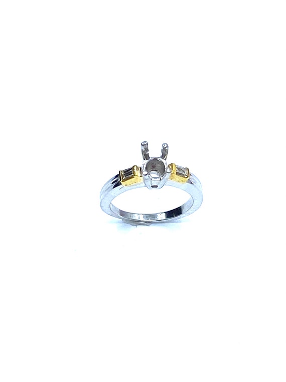 Platinum and 18 K Yellow Gold Diamond Semi Mount Engagement Ring with Diamond Baguettes