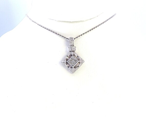 18 K White Gold Designer Diamond Slider Pendant featuring back Gallery, Gold, 12.6 grams, TW of diamonds, 1.66 CT