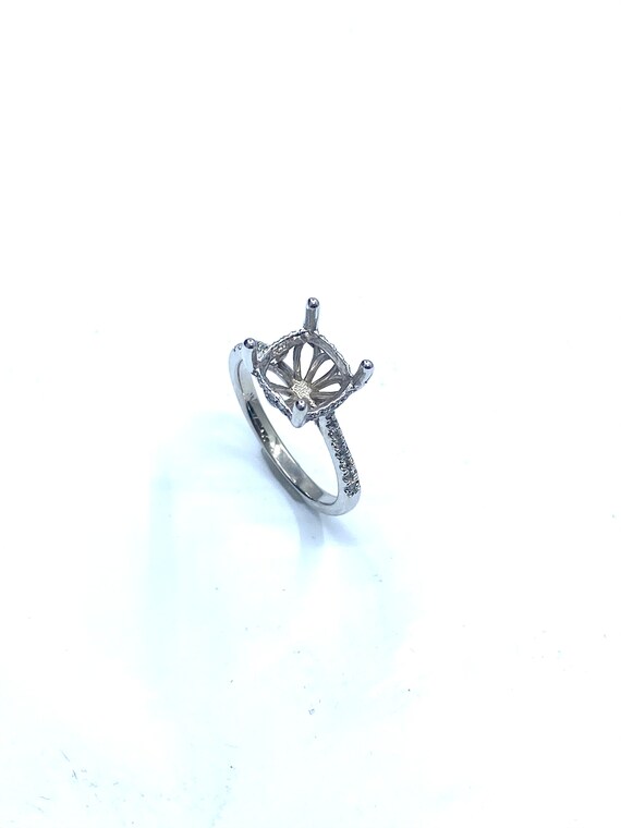 14 K White Gold Diamond Engagement Ring Semi-mount with Hidden Halo