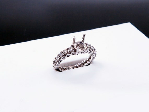 18 K W Gold Designer Diamond Engagement Semi-mount Ring w/ Built in Prongs, Gold, 4.8 grams, TW of diamonds, 0.93 CT