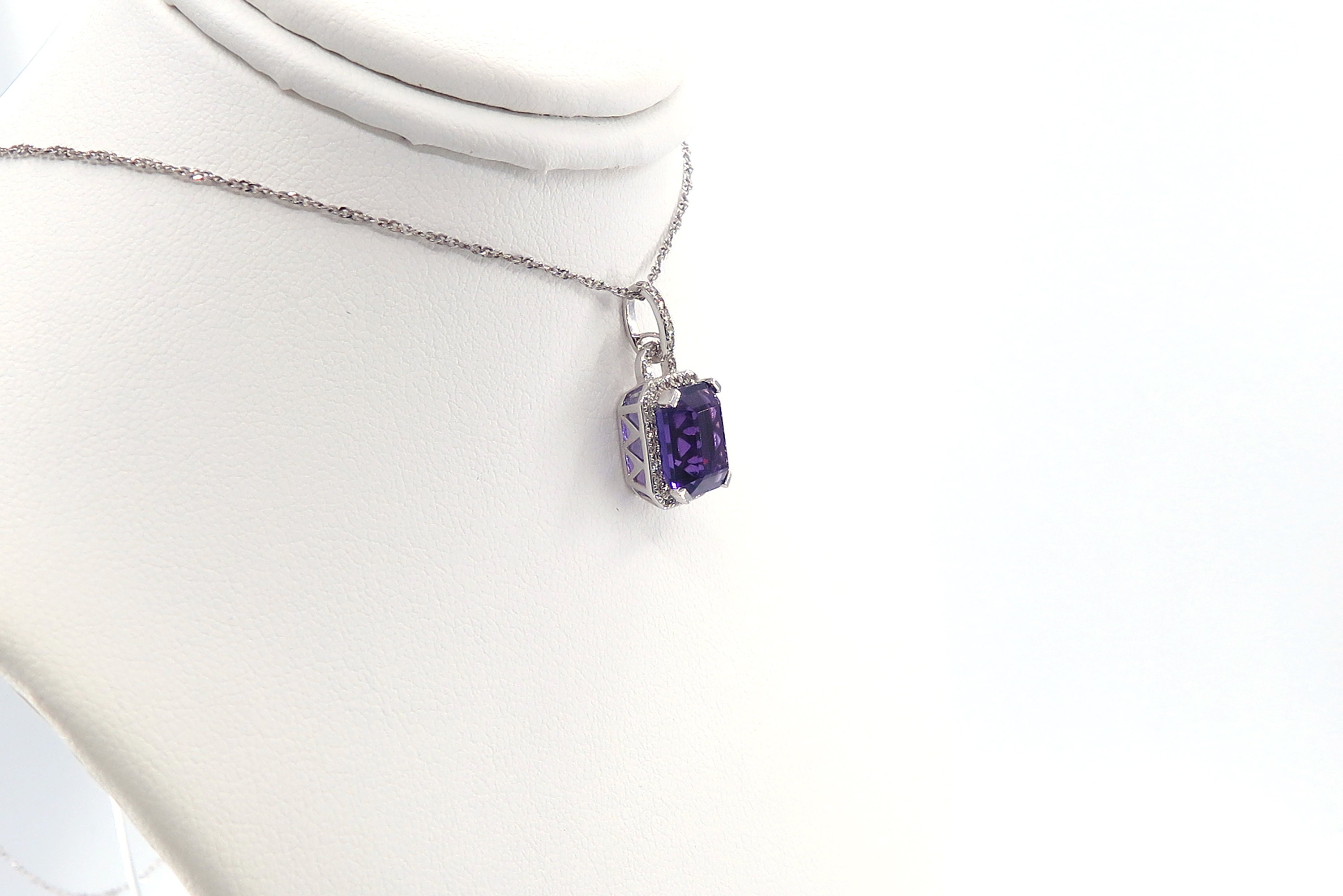14 K White Gold Slider Pendant with Amethyst Emerald Cut and Etsy