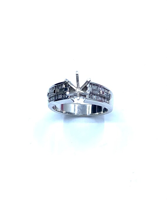 18 K W Gold Diamond Baguette Engagement Ring Semi-mount, Gold, 6.6 grams, TW of diamonds, 0.46 CT
