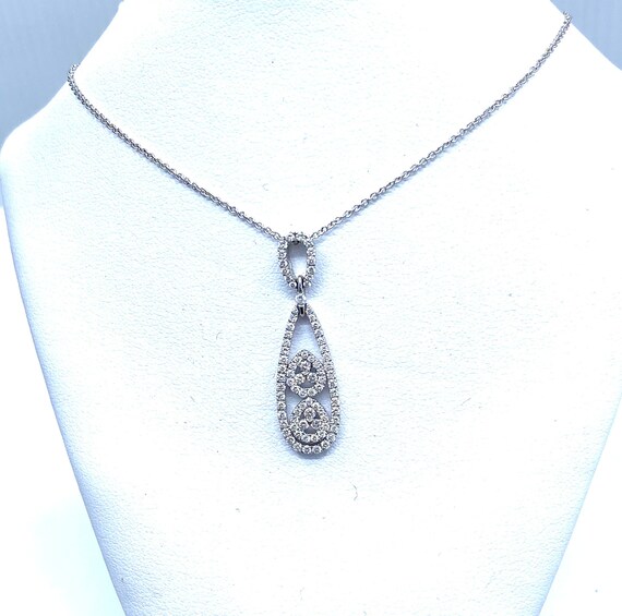 14 K Pear Shaped Designer White Gold Slider Pendant w/ Diamonds and Chain, Gold, 3 grams, TW of diamonds, 0.63 CT