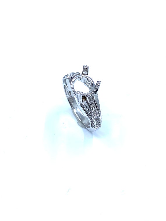 14 K W Gold Diamond Engagement Ring (Semi-mount) w/ Side Gallery Underneath Center Stone and Miligri, Gold, 4.9 gr, TW of Diamonds, 0.57 CT