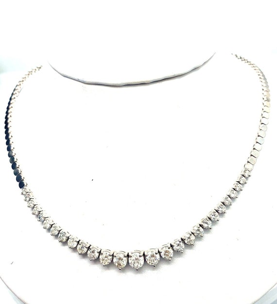 14 K W Gold Graduated Diamond Tennis Necklace, Gold, 21 grams, TW of diamonds, 4.92 CT
