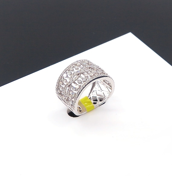 14 K W Gold Designer Art Deco Wavy Diamond Band / Ring, Gold, 6.00 grams, TW of Diamonds, 1.78 CT